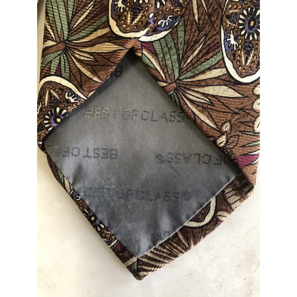 Robert Talbott Best of Class Men's Silk Tie Brown Tan Southwestern Tribal Tropic